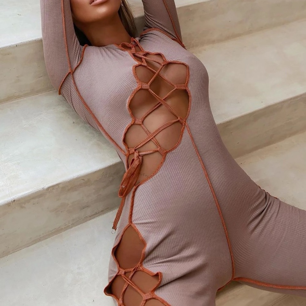 Fashion Nova - Certified Hottie Lace Up Jumpsuit
